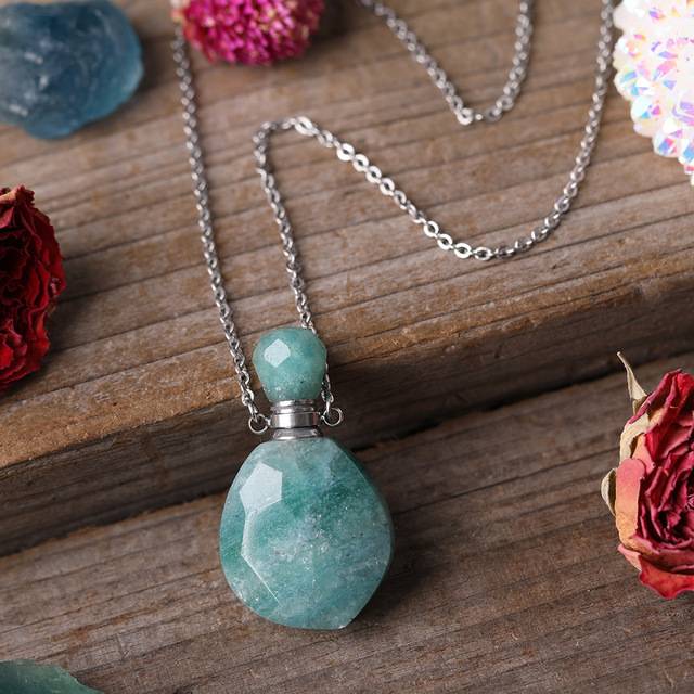 Perfume Oil Gemstone Bottle Necklace