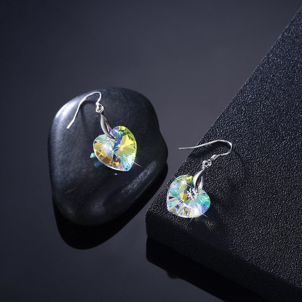 Iridescent Heart Crystals Earrings