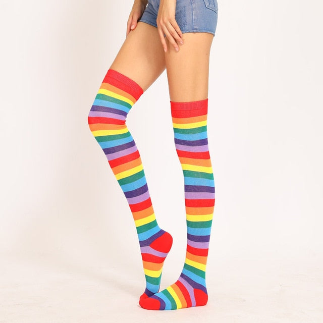 Rainbow Over-the-Knee High Socks