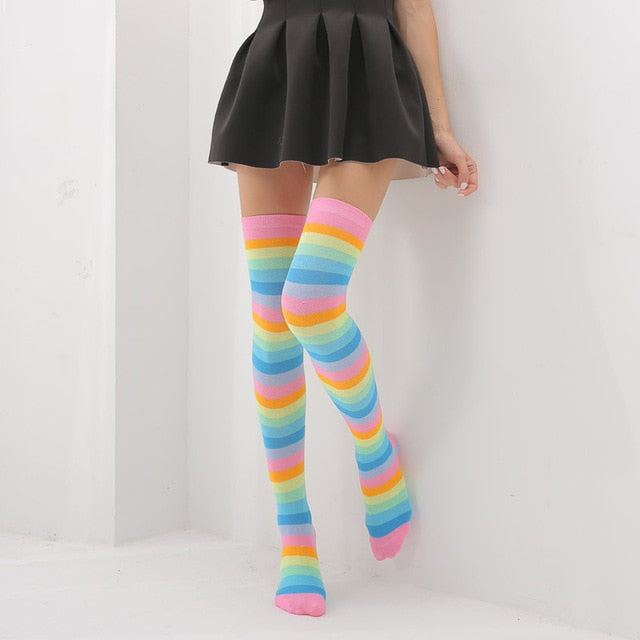 Rainbow Over-the-Knee High Socks