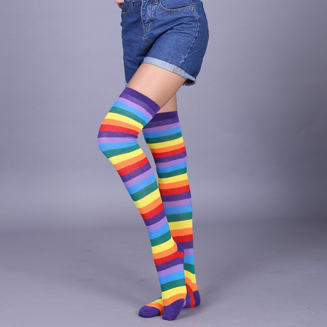 Rainbow Over-the-Knee High Socks