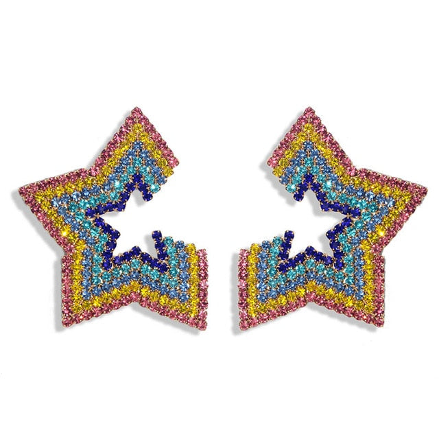 Rainbow Rhinestones Statement Earrings