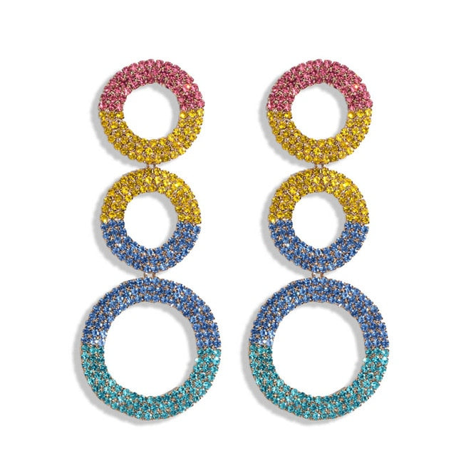 Rainbow Rhinestones Statement Earrings