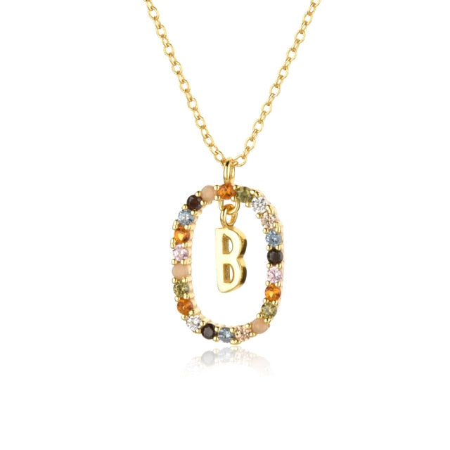 Oval Gems Initials Necklace (A to Z)