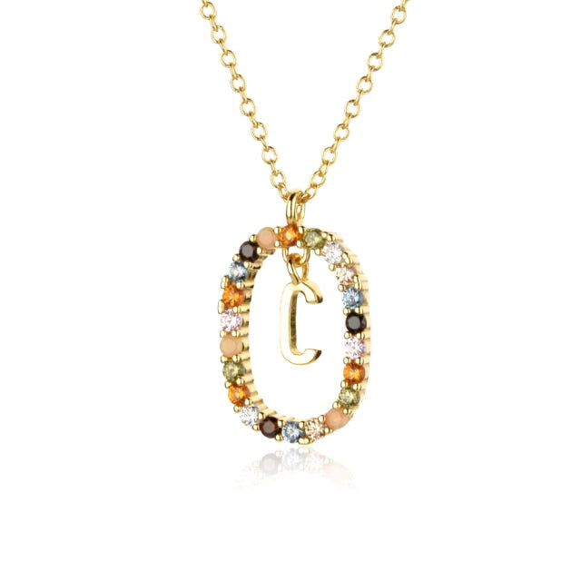 Oval Gems Initials Necklace (A to Z)