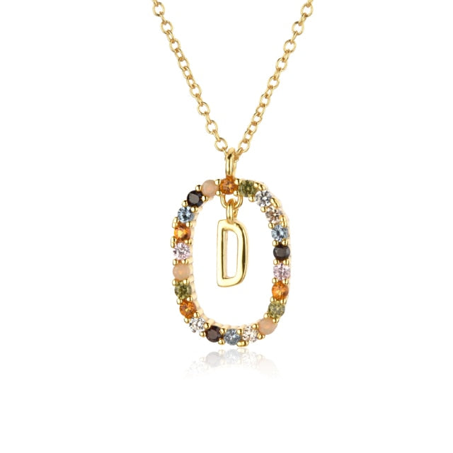 Oval Gems Initials Necklace (A to Z)