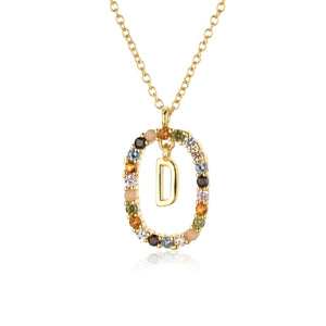 Oval Gems Initials Necklace (A to Z)