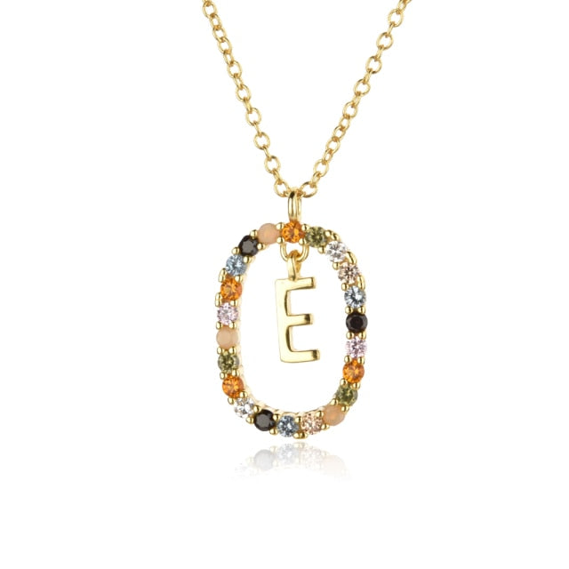 Oval Gems Initials Necklace (A to Z)