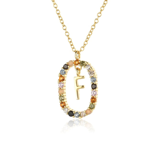 Oval Gems Initials Necklace (A to Z)