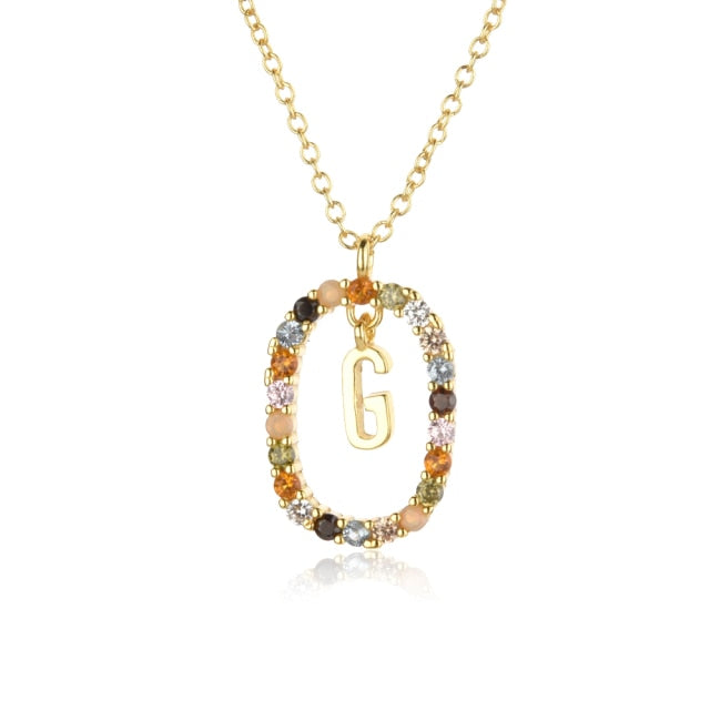 Oval Gems Initials Necklace (A to Z)