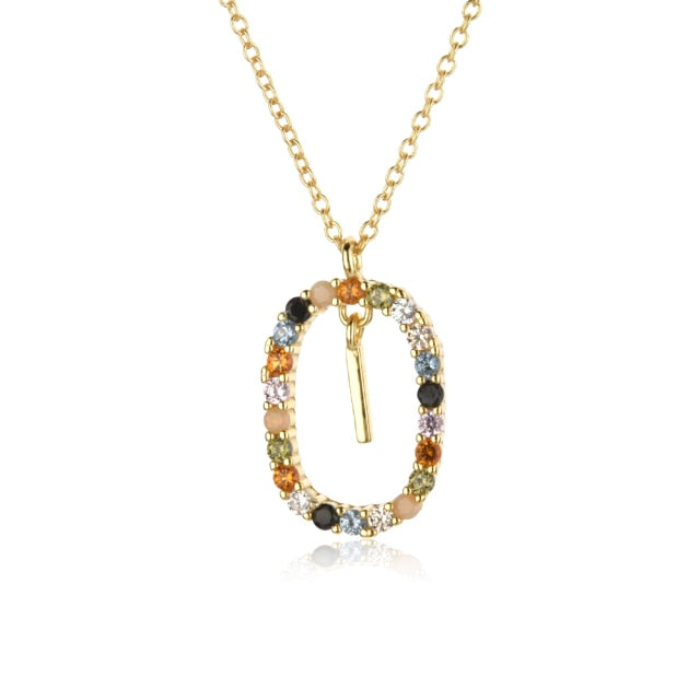 Oval Gems Initials Necklace (A to Z)