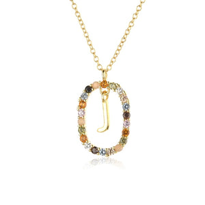 Oval Gems Initials Necklace (A to Z)