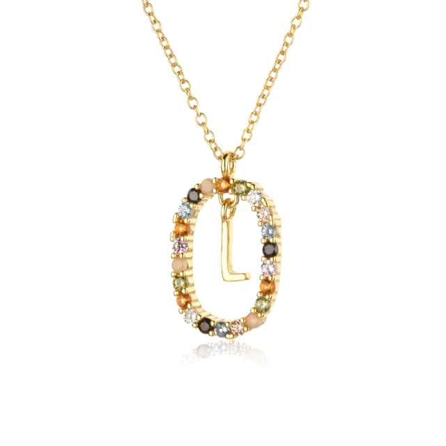 Oval Gems Initials Necklace (A to Z)