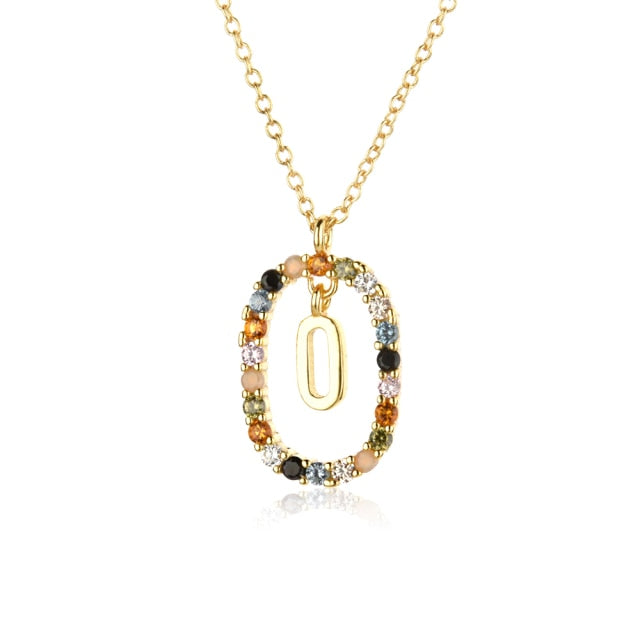 Oval Gems Initials Necklace (A to Z)