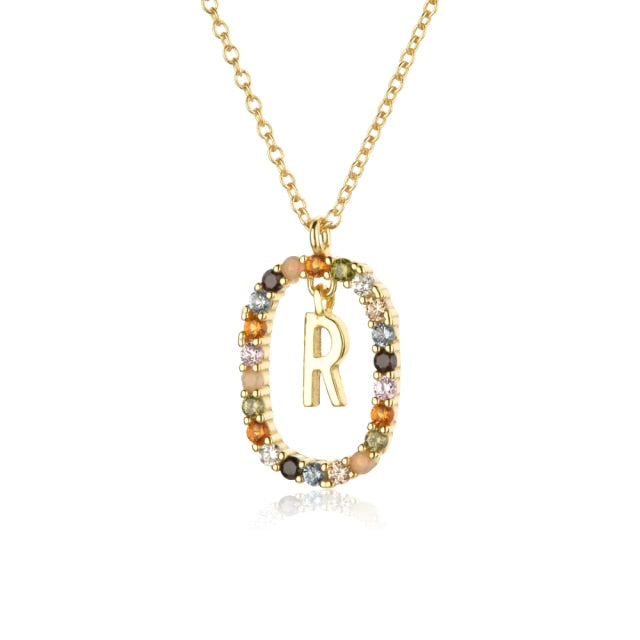 Oval Gems Initials Necklace (A to Z)