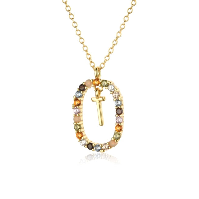 Oval Gems Initials Necklace (A to Z)