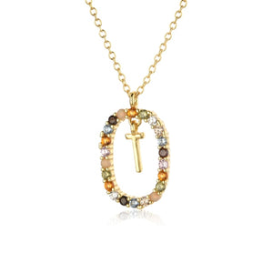 Oval Gems Initials Necklace (A to Z)