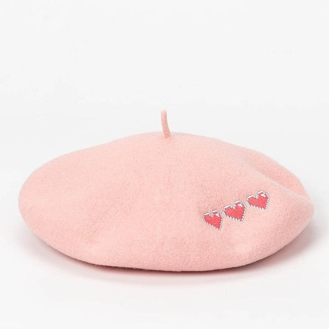 Extra Lives Embroidered Wool Beret