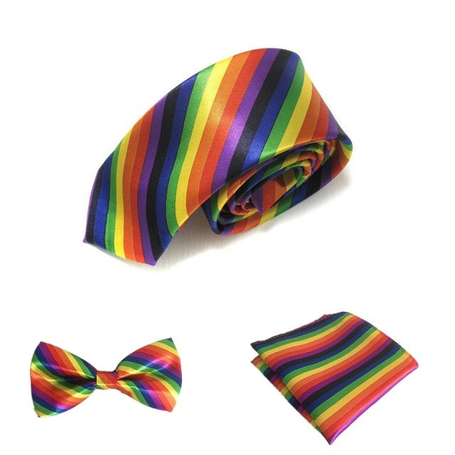 Rainbow Tie, Bow Tie & Handkerchief Set